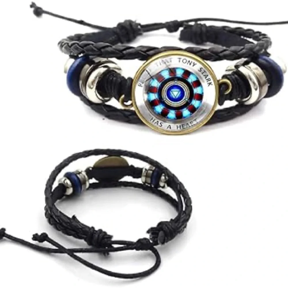 Ironman Arc Reactor Logo Glass Domed Braided Leather‎ Bracelet NWT